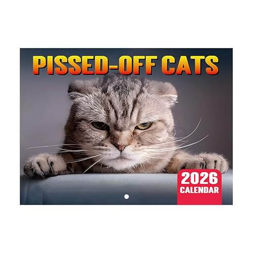 Calendario de gato 2026, gato enojado divertido calendario de gatos 2026, calendario de pared divertido 2026, calendario de pared multiusos 2026 para planificar los amantes de los gatos