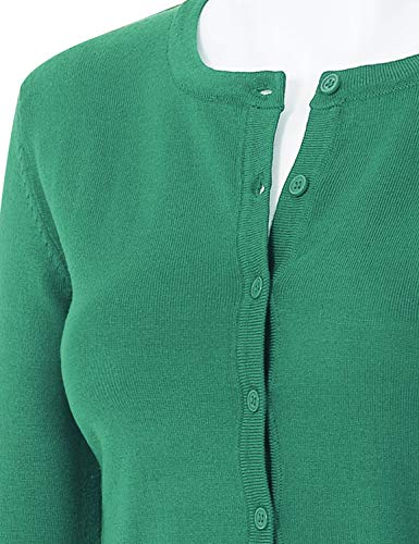 Image of Women's 3 /4 Sleeve Crew Neck Button Down Stretch Knit Cardigan Sweater (S-3XL)
