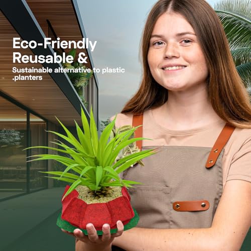 Image of Geo Fabric Grow Bags for Plants 5X2 Inch (Pack of 5) | 400 GSM Heavy Duty UV-Protected Round Maroon Colour Plant Bags for Terrace and Vegetable Gardening | Strong & Reusable|