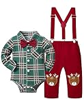 Oranchids My First Christmas Baby Boy Outfit Baby Boy Christmas Outfit Plaid Gentleman Romper + Reindeer Suspender Pants Baby Christmas Outfit Boy 3-6 Months