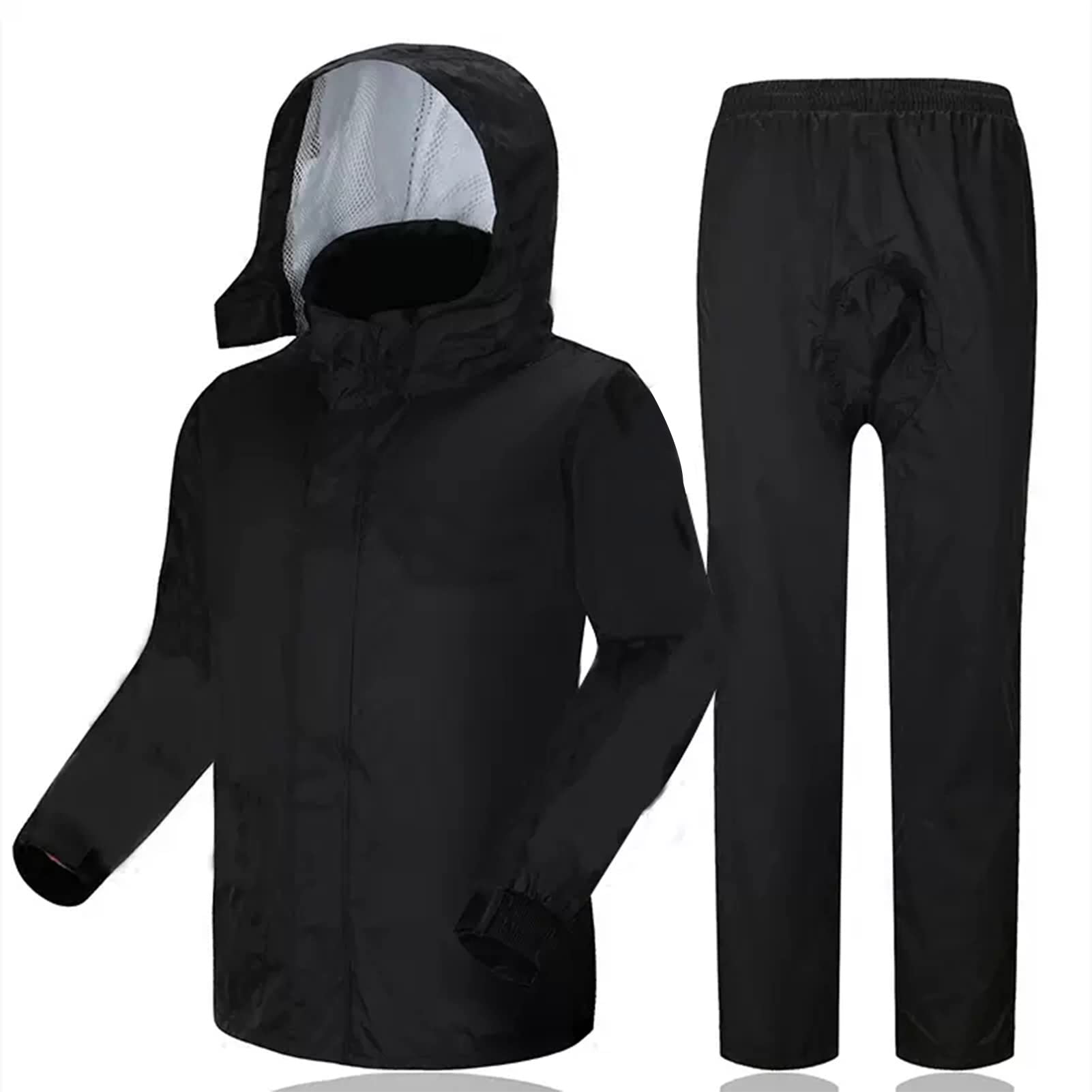 KFGISD, Windproof Hooded Raincoat Work Wear Rainwear Unisex Cycling Rainsuits,Raincoats(Black,XXL)