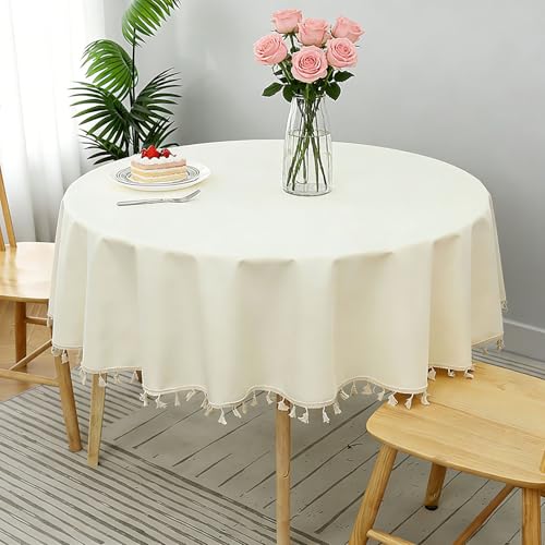 Nappe ronde imperméable 100 cm beige pour protéger la table des taches - 3