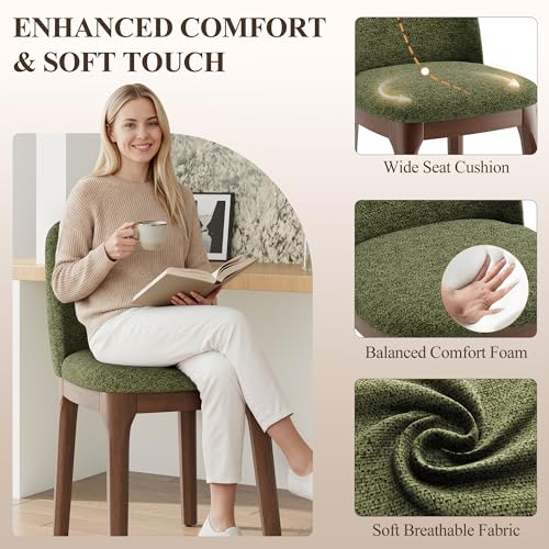 Image of MALOL Upholstered Dining Chairs with Thickened Solid Wood Legs, Mid Century Modern Kitchen & Dining Room Chairs Set of 4, Comfortable Side Chairs for Dining Room, Kitchen, Green