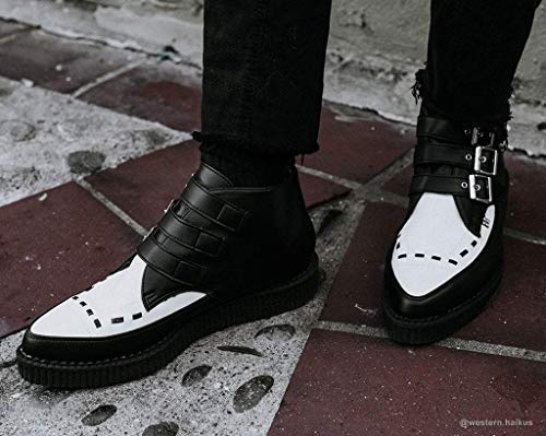 T.U.K. Shoes A9540 Unisex-Adult Boots, Black & White TUKskin 3-Buckle Pointed Creeper Boot2