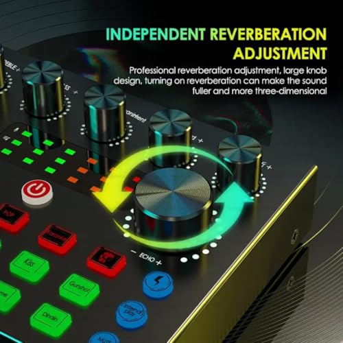 Image of TECHBLAZE Professional Condenser Microphone Set with V8s Sound Card Amplifier Voice Changer Audio Interface Mixer for Live Streaming Podcast Broadcasting Compatible with Phone Laptop PC (Black)