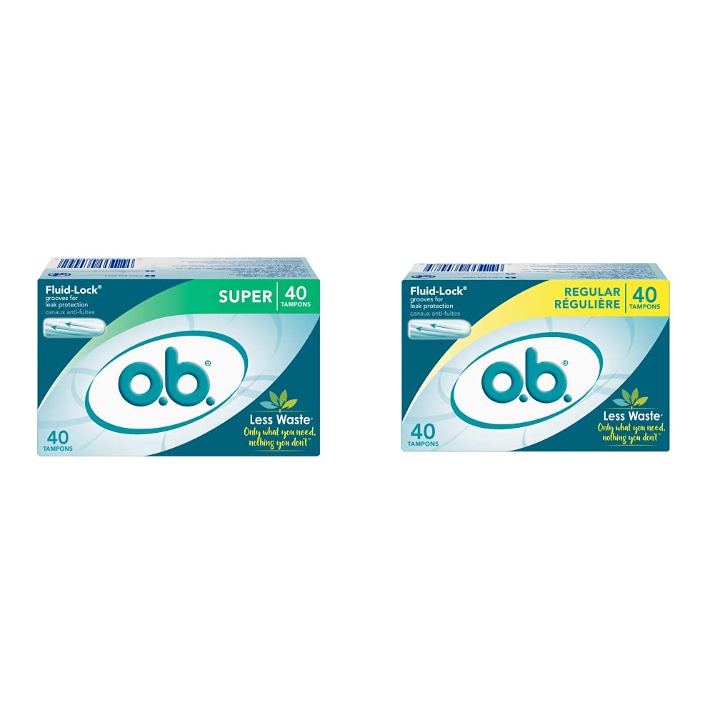 o.b. Tampons | Non-Applicator Tampon Bundle | Regular Tampons, 40ct and Super Tampon, 40ct