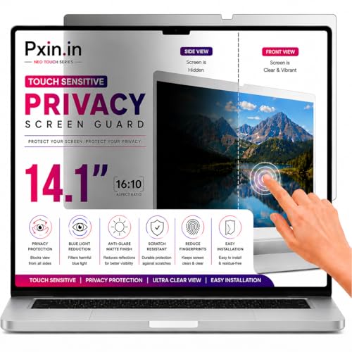 Image of Pxin Neo 14.1 Inch (16:10) | Touch Sensitive Privacy | Anti Blue | Anti Glare | UV (A /B /C) Block| OptiX & BLUVLIGHT Block Layer | Privacy Filter compatible with HP /Dell /Lenovo /Asus /Acer