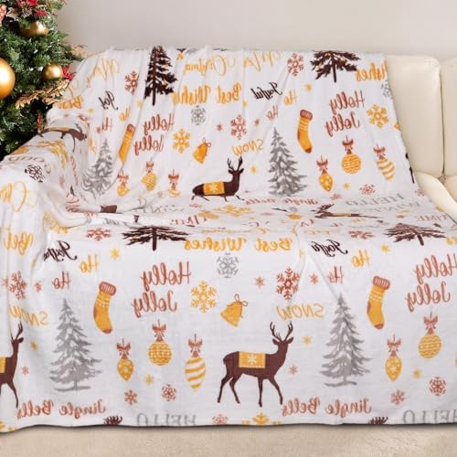 Gogreen Cozy Christmas Blanket - 300 GSM Flannel Throw Size for Home Decoration - Ultra Soft (Christams Yellow Dear, Throw - 50
