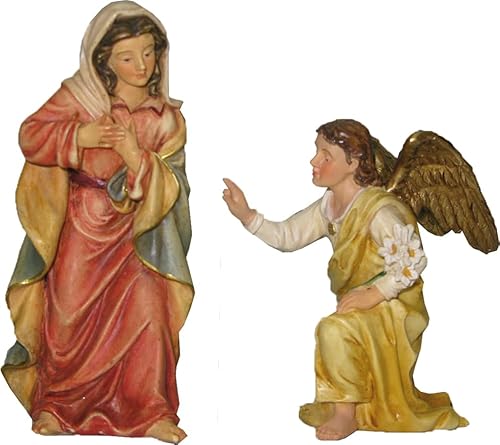 FADEDA 2 figuras de la pasión: Anunciación de María con ángel/altura: 9 cm/pintadas a mano/detalladas, figuras de belén - decoración de mesa de Navidad accesorios para belén