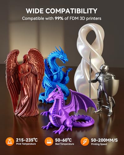 Image of TECBEARS Silk Filament 1.75, Shiny Silk PLA Filament, 3D Printer Filament with Smooth Silky Surface, 250G Spool, 8 Rolls, Gold+Silver+Black+White+Bronze+Red Cropper+Brass+Pink