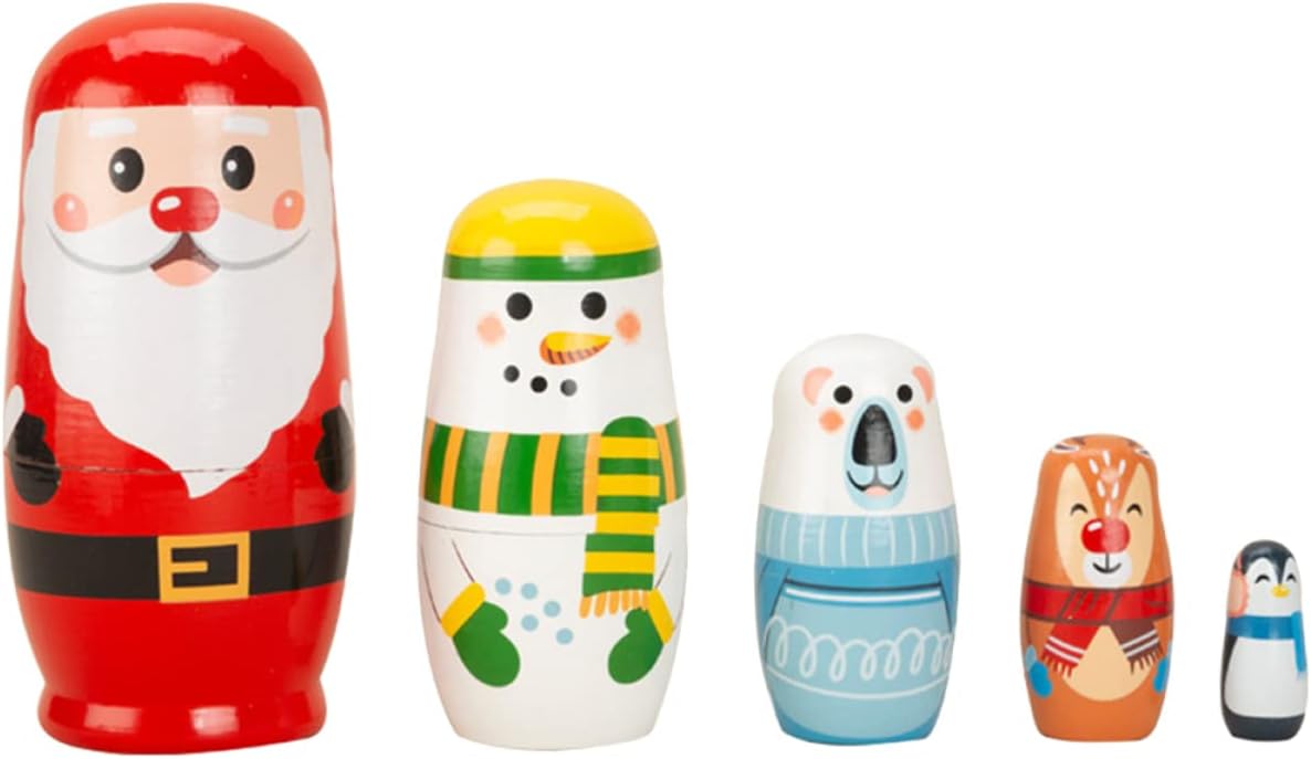 Abaodam 1セット ノベルティ ホリデーデザイン ドールズファイブ 面白い木製人形 ギフト デコレーション ストッキング 手作り クリスマス 誕生日 プレゼント用 おもちゃ マトリョーシカ 最大68 オフ
