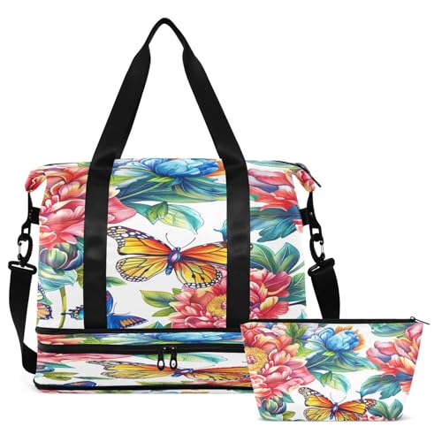 Vibrant Floral Pattern Gym Bag for Women Sport Travel Duffel Bag Shoulder Weekender Overnight Bags with Wet Pocket & Shoe Compartment2