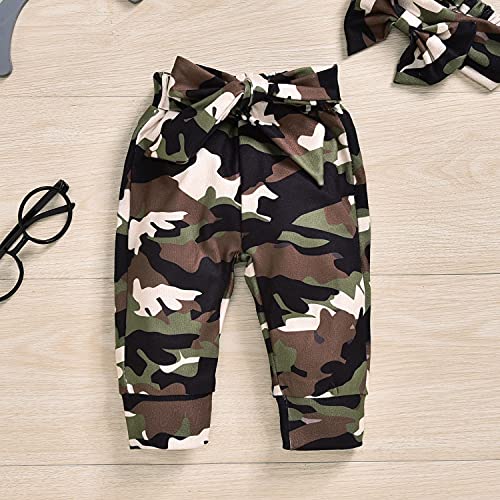 Aalizzwell Newborn Infant Baby Girls Clothes Ribbed Romper Bodysuit Army Green Pants Set Fall Winter Outfits (Camouflage, Preemie) #TOP3