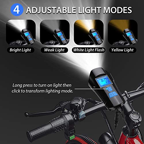AZFUNN Rechargeable Mountain Bike Light Speedometer Odometer, Powerful Bicycle Front Headlight and Back Taillight, Horn/Alarm Bell for Safe Cycling - Thumbnail 2