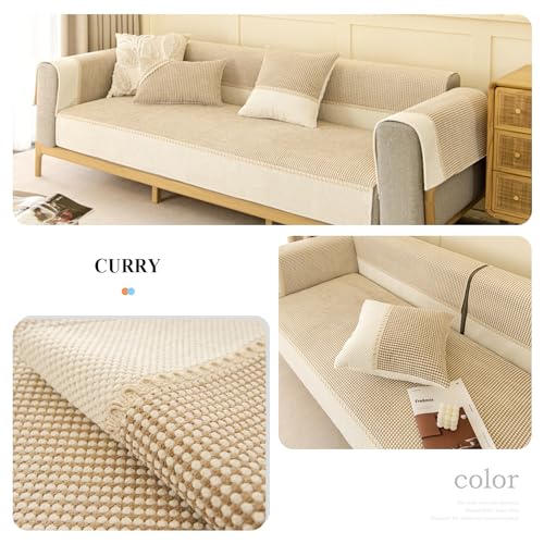 Housse de canapé d'angle en velours côtelé patchwork curry 90x180 - 3