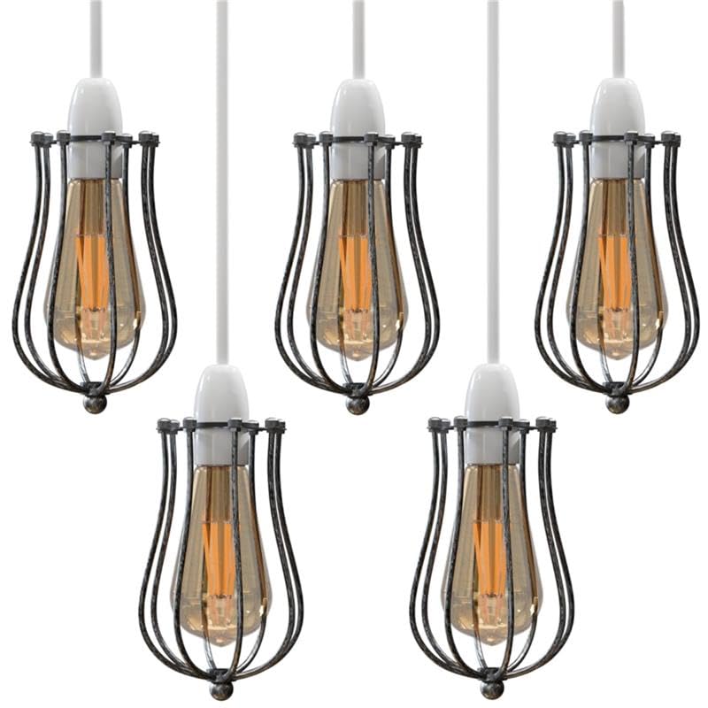 DC VOLTAGE Modern 5 Pack Pendant Light Metal Balloon Wire Cage E27 Bulb Base Easy Fit Hanging Ceiling Lamp Shade Ideal for Kitchen Living Room Hallway Bar Coffee Shop Hotels