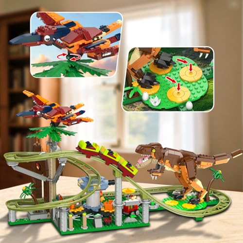 1222 pezzi di dinosauro sulle montagne russe giocattolo da costruzione con 4 dinosauri, fuoristrada, modelli di dinosauro, regalo per adulti, ragazze ragazzi a partire dagli 8 anni - Lego - Immagine 4