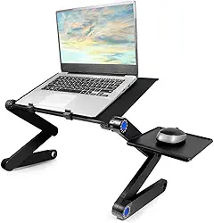 Suporte Articulado, Mesa Articulada de Cama com Travas 360° Angulo e Altura Ajustáveis em Alumínio para Notebook, Tablet com Mousepad - Preto.