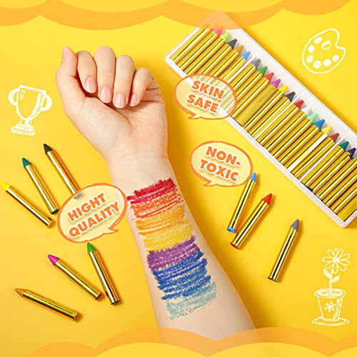 Fuutreo 96 Pcs Face Paint Crayons For Kids Body Painting Makeup Crayons Face Painting Kit Metallic Kids Face Paint For Boys Girls School Birthday Party Halloween Supplies, 24 Classic Colors #TOP5