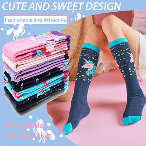Girls Knee High Socks 6 Pairs Animal Pattern (3-12 Years Old, Animal F)