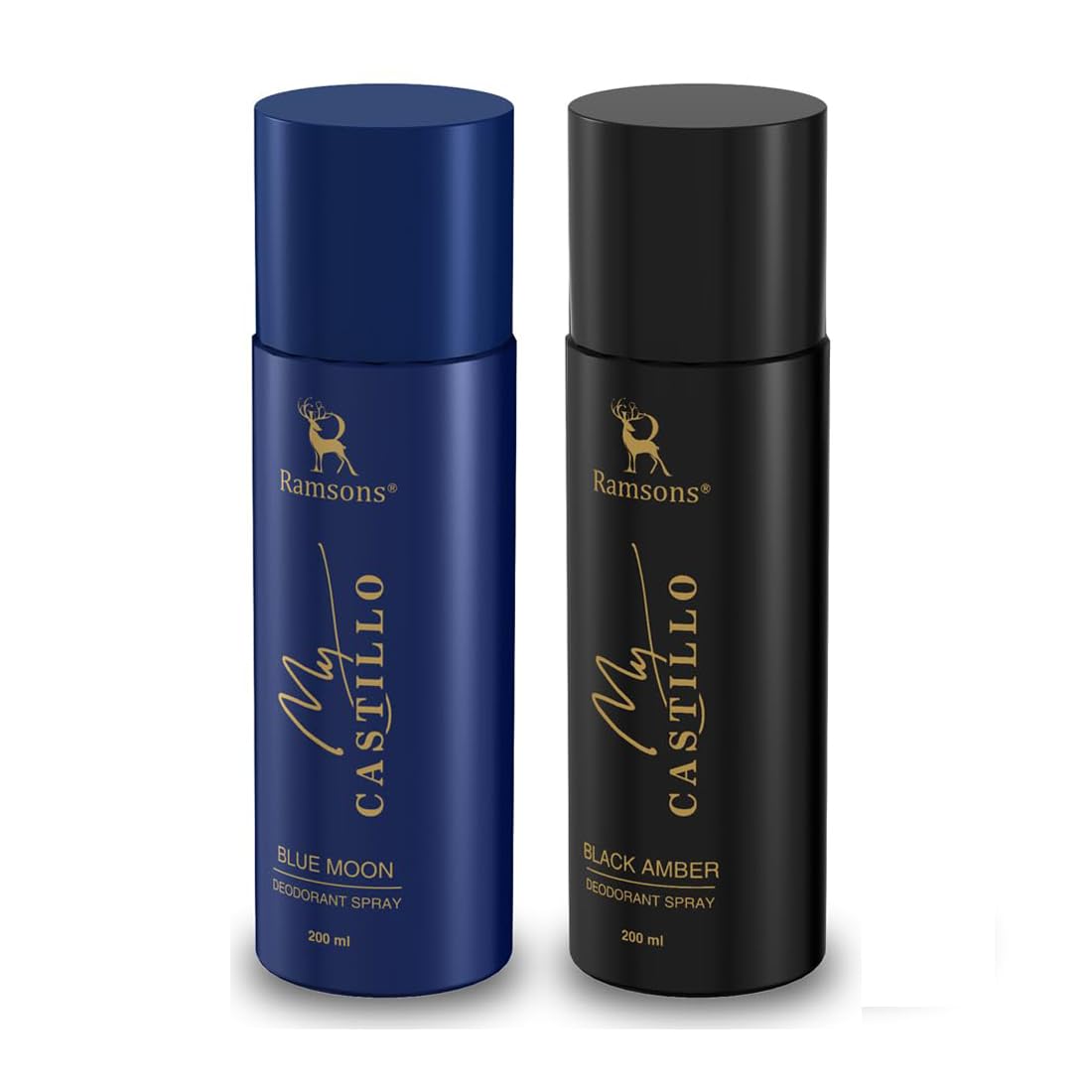 RAMSONSMY CASTILLO BLUE MOON & MY CASTILLO BLACK AMBER Deodorant Spary Combo (Pack of 2 x 200ml) |Unisex Deo |Skin-Friendly Body Spray