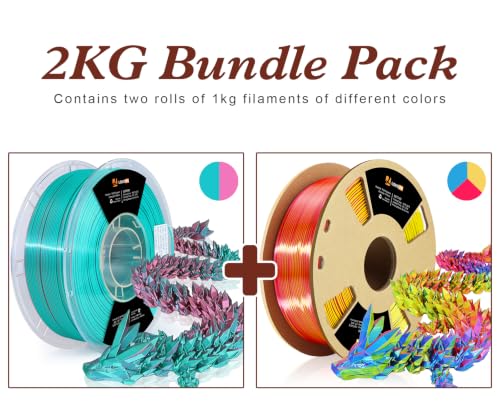 Image of LOVOON Silk PLA 3D Printer Filament Bundle 2 KG, PLA Filament 1.75mm, Shiny Silk Blue /Yellow /Red and Blue /Pink Change by Angle, 3D Printing Filament for Most FDM Printers and 3D Pen, 1KG X 2 Spools