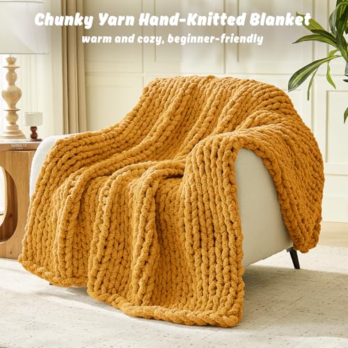 Image of Inhand Mustard YellowChunky Chenille Yarn for Hand Knitting,Thick Bulky Fall Decor Blanket Yarn for Crocheting,Soft Fluffy Yarn for Autumn Crochet Gifts for Women /Beginners,4 Pack(29.5Yds /8.4oz Each)