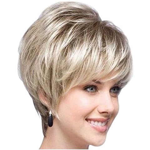 Royalfirst Stylisth Blonde with Black Root Short Women Lady Wig Cover