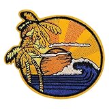 MUNAN Sunset Seaside Beach Coconut Tree Outdoor Patch Embroidered Applique Badge Iron On Sew On Embl
