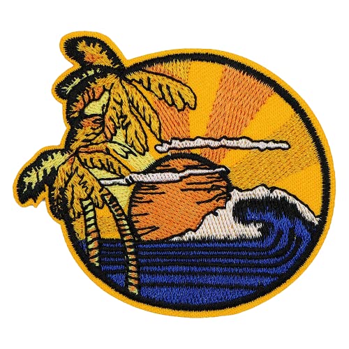 Munan Sunset Seaside Beach Coconut Tree Outdoor Patch Embroidered Applique Badge Iron On Sew On Emblem #TOP5