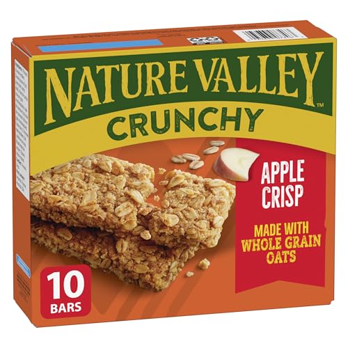 NATURE VALLEY Apple Crisp Crunchy Granola Bars, No Artificial Colours, No Artificial Flavours, Snack Bars, Made with Whole Grain Oats, Pack of 10 Granola Bars, Made with Apple