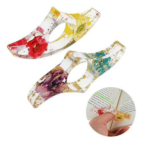 TIESOME Dried Flower Resin Book Page Holder, 2 Pcs Transparent Thumb Bookmarks Thumb Ring Page Book Opener Book Accessories for Teachers Readers Book Lovers Bookworm Literary(B)