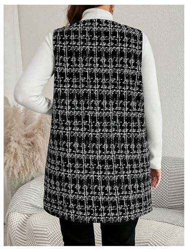 MakeMeChic Women's Plus Size Blazer Vest Plaid Open Front Sleeveless Work Outerwear Jacket2