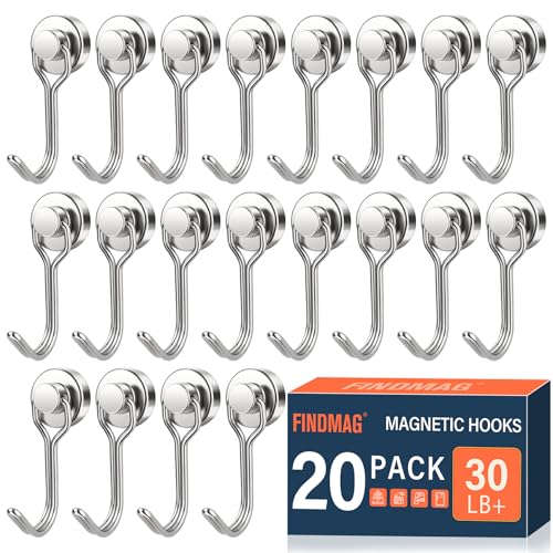 Image of FINDMAG Magnetic Hooks, 30lbs+ Magnetic Hooks Cruise Ship Essentials 2026 Strong Magnet Hooks Heavy Duty, Magnets with Hooks for Fridge, Kitchen, Classroom, Garage, Grill (20 Pack, Silver)