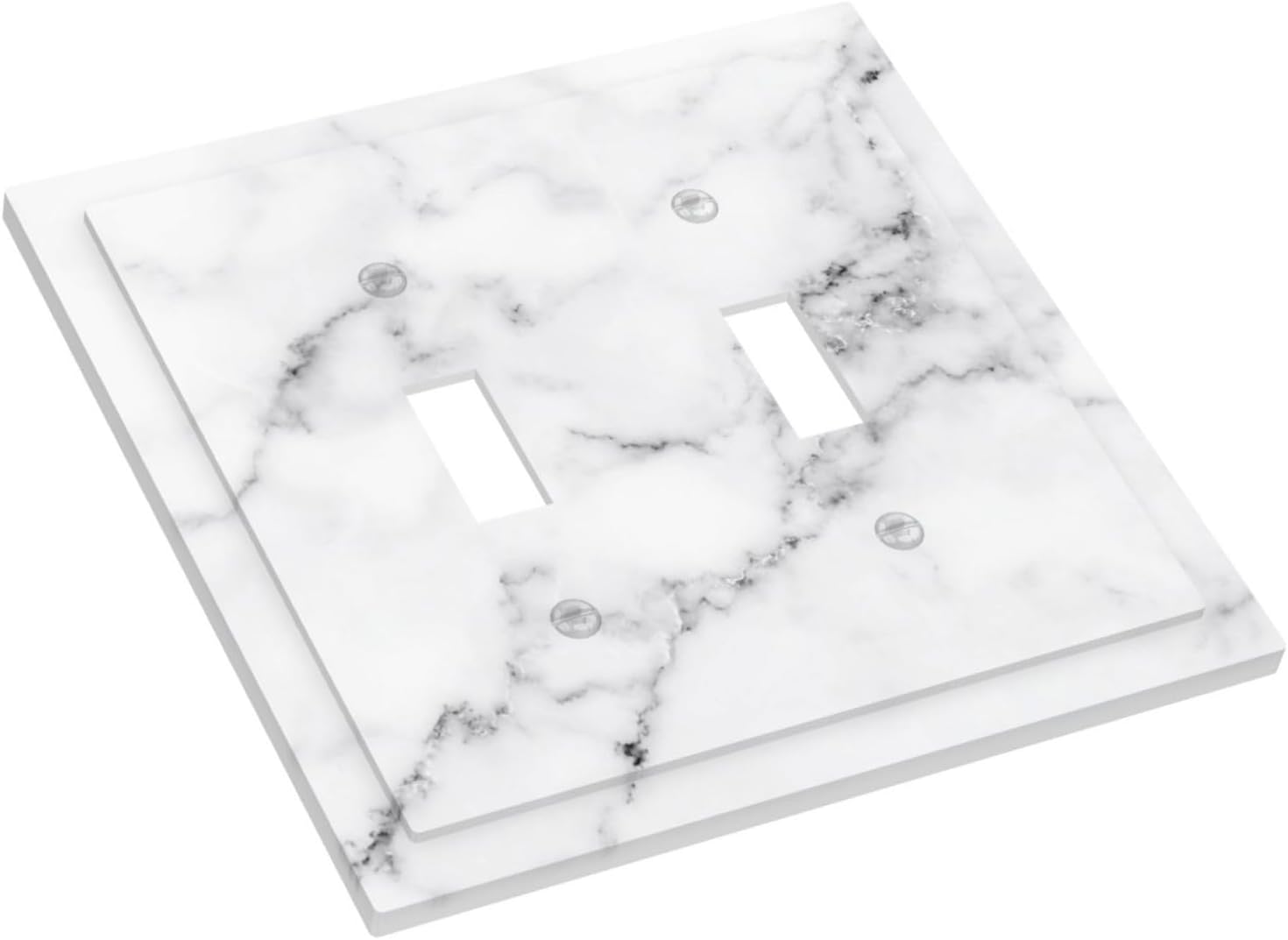 White Gray Marble 2 Gang Double Toggle Light Switch Plates Grey Wall Plate Outlet Lightswitch Faceplate Covers Decorative Socket for Livingroom Bedroom Kitchen