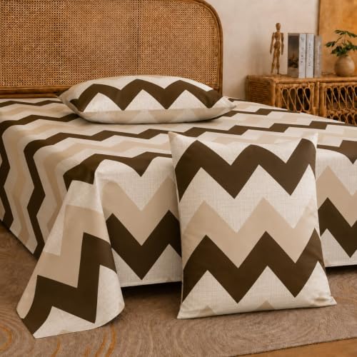 Image of Castiqa Elastic Fitted Supersoft Premium Polycotton 200TC Double Bedsheets King Size 78x72 Inch with 2 Pillow Covers (Fits Upto Mattress of 8Inches) (Multicolor VI)