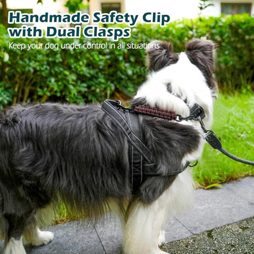 PetBonus Hundehalsband Clips, handgefertigtes Sicherungsband für Hundegeschirr, Stachelhalsband, doppelendiger Leinenverbinder (Braun)