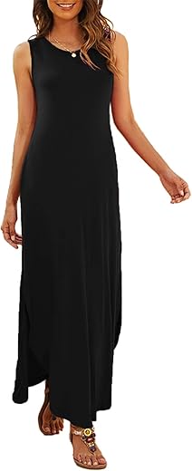 Hount Women's Casual Summer Sleeveless Dress Loose Split Maxi Dresses with Pockets