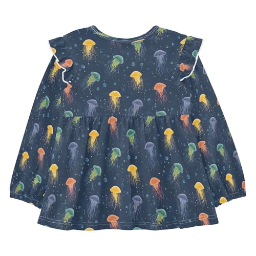 Colorful Jellyfish Bubble Girls Shirts Cotton Long Sleeve Ruffle Toddler Tee Tops2