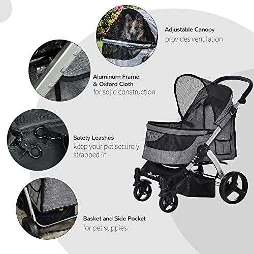PawHut Pet Stroller Foldable Dog Cat Travel Carriage with Adjustable Handlebar PVC Wheel Brake Storage Bag Mesh Window… - Image 8