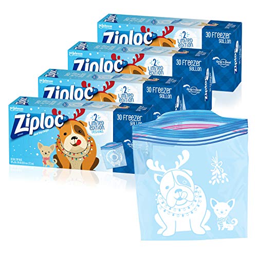 Ziploc Freezer Bags with New Grip 'n Seal Technology, for Food, Sandwich, Organization and More, Gallon, 120 Count, Holiday Designs