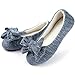 ULTRAIDEAS Chausson Femme Mousse à Mémoire Confortables Mous,Noeud de Papillon Doublure Peluche,Semelles Caoutchouc Antidérapantes d'Intérieur, Gris, 38-39 EU