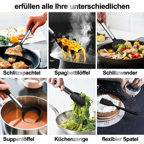 Foto von Küchenhelfer Set, 26-teiliges Silikon Kochutensilien Kochbesteck Set, Hitzebeständiger Kochgeschirr mit Utensilienhalter, Antihaft Kochset Küchenutensilien mit Edelstahlgriff, Spülmaschinenfest