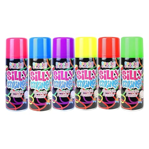 Silly String 200ml - Crazy Spray for Endless Fun at Parties Special Occasions Weddings & Other Celebrations - Vibrant Colors - Pack of 6