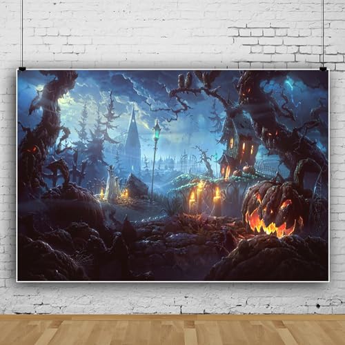 SDOTPMT 5x3ft Halloween Theme Photography Backdrop, Terror Cemetery Night, Dark Colors Vinyl Backdrop, Dark colors (black - Image 3