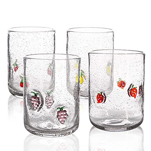 Bubble Juice Glasses 15.4 Oz. Set Of 4 From 1500 C Tabletop Hand Blown Drinking Glassware Water Tumblers Clear With Fruits Pattern Pineapple For Everyday Water Juice Milk Beer Ice-Beverage #TOP6