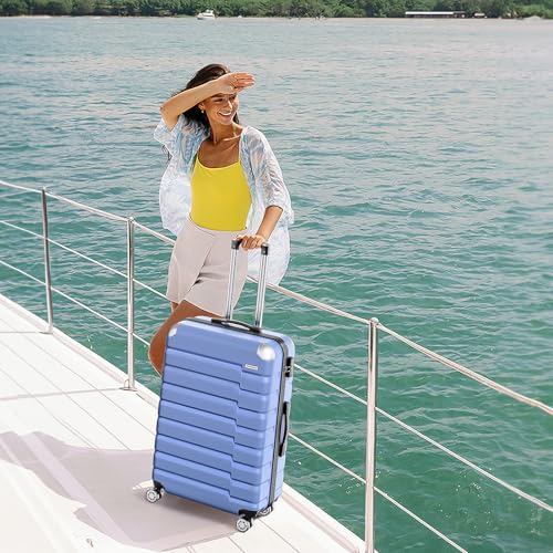 Carry-On Luggage with 8 Spinner Wheels Travel Suitcase TSA Lock 20inch,Light Blue image 3