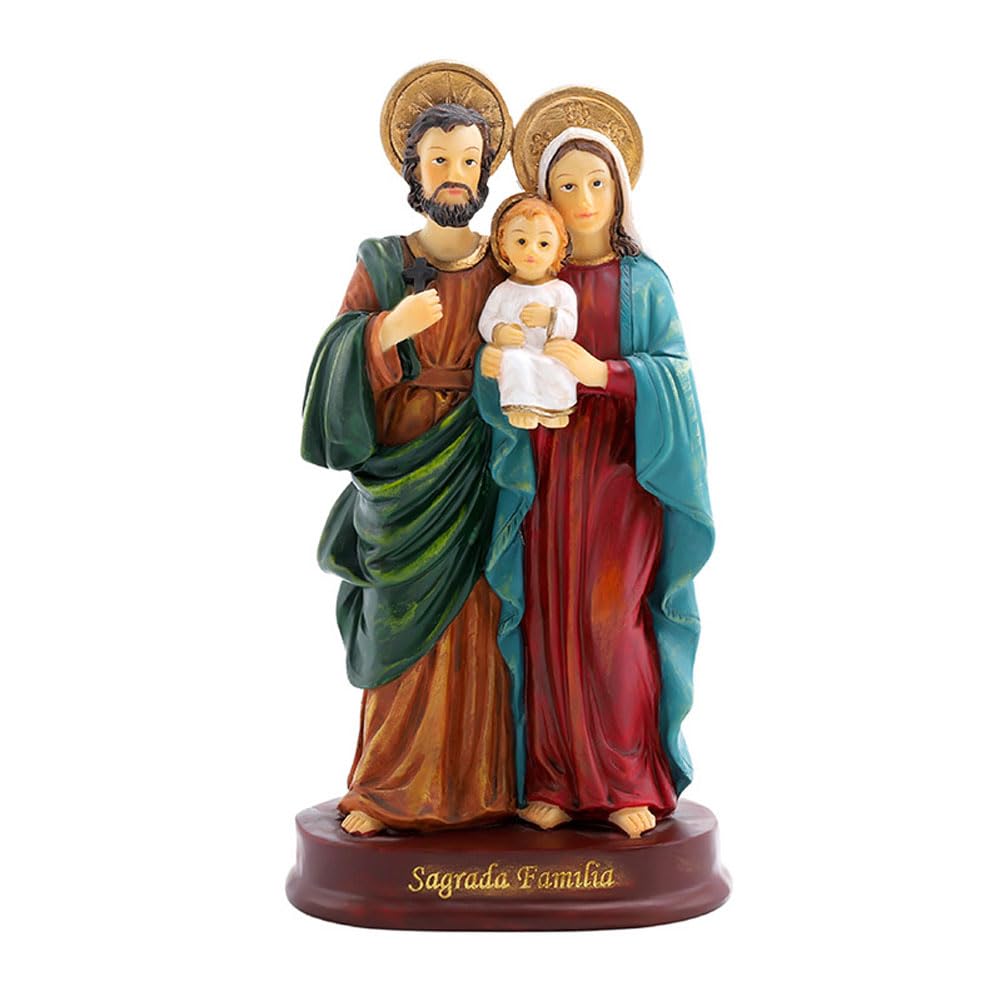MOOCOCO 5.43 Inch Sagrada Familia Holy Family Statue, Mary and Joseph Holding Child Jesus Statues, Catholic Religious Figurine Decor