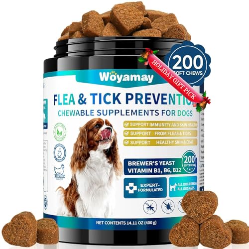 Woyamay 200 Natural Dog Flea and Tick Support Chew for Dogs, Dog Flea & Tick Supplement for Dogs and Puppy of All Breeds – Chicken Flavor