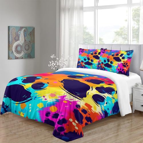 Housse de couette empreintes de pattes fermeture éclair parure microfibre King